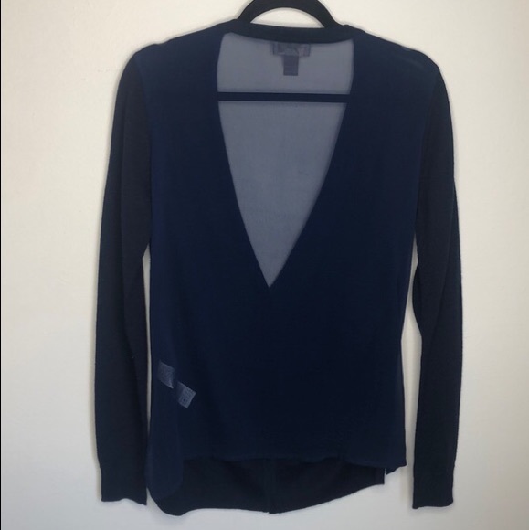 Navy Sheer Back Wool Cardigan - Picture 8 of 8